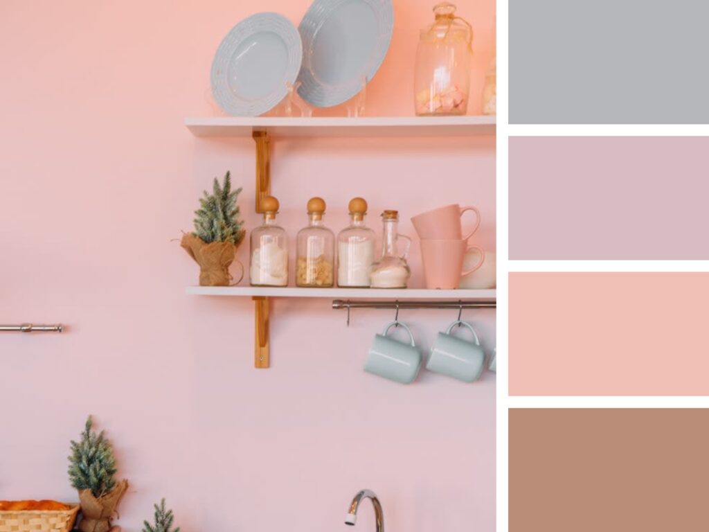 Pink kitchen with a splash of brown and blue